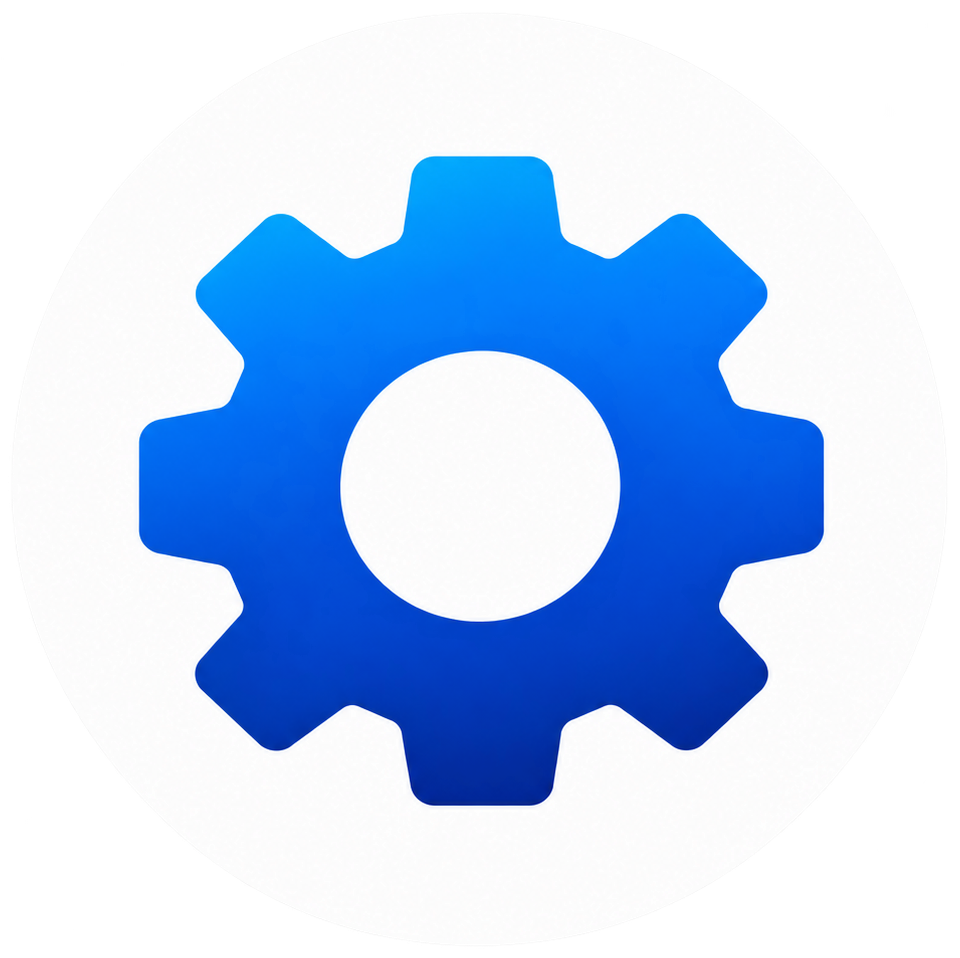 blue gear badge icon