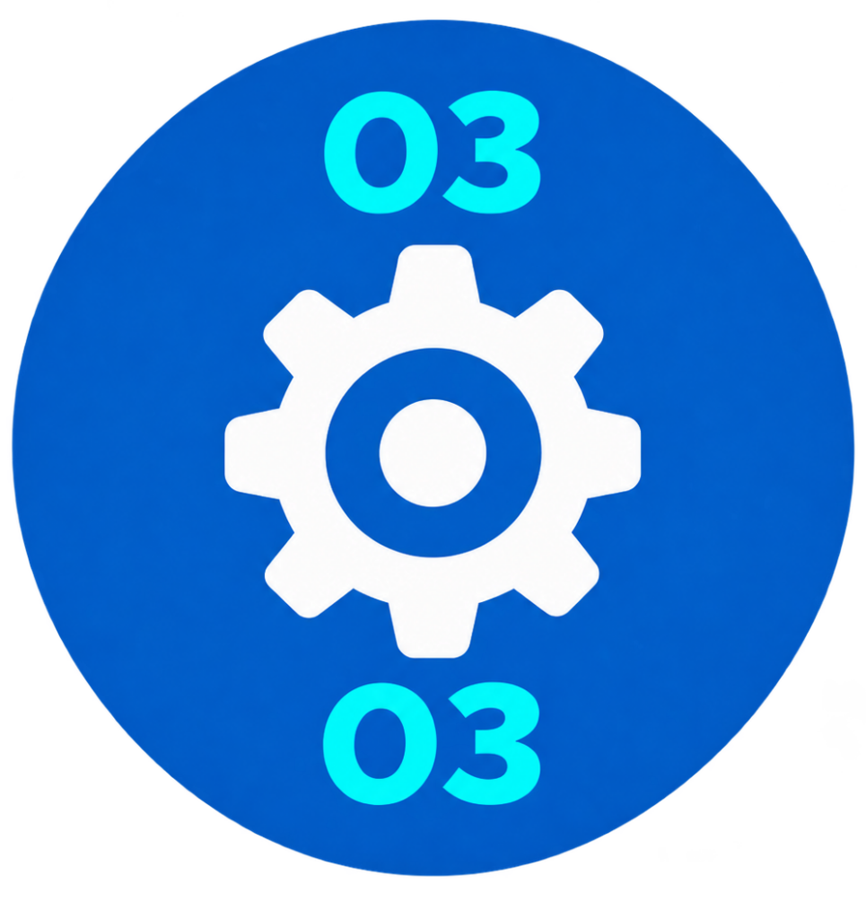 blue gear badge with cyan 03 numbers