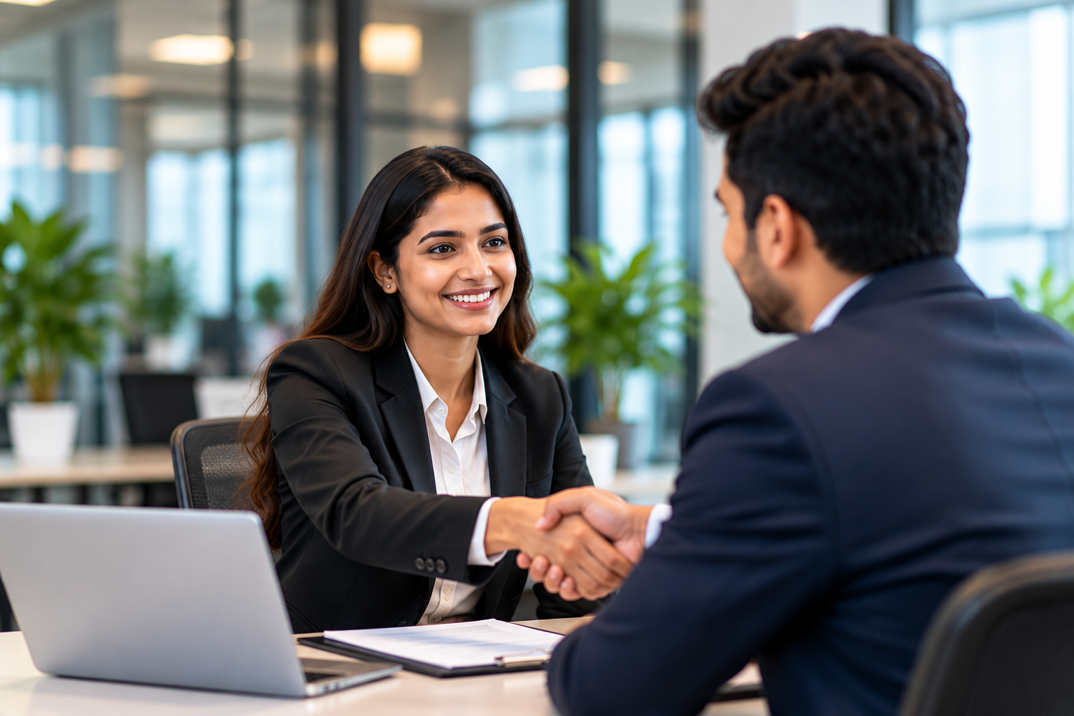 positive office handshake interview